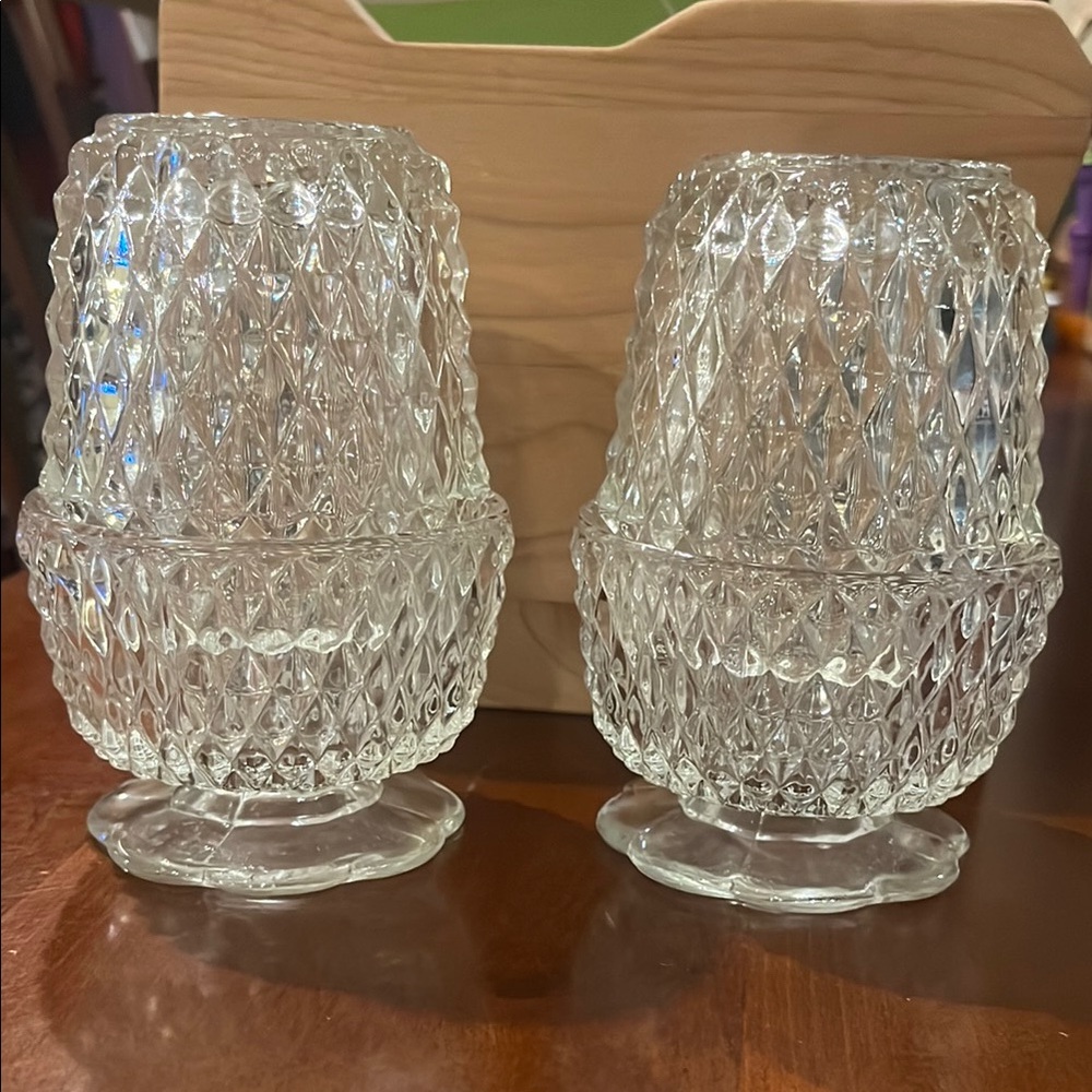 Indiana Glass White Diamond Pattern Candle Holders